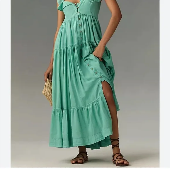 Pilcro Flutter-sleeve Button-front Tiered Maxi Dress - Picture 4 of 6